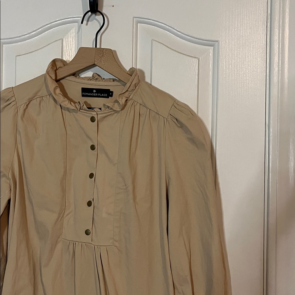 Tuckernuck X Pomander Place | Khaki Claiborne Shift Dress Snap Buttons Medium‎ - Picture 7 of 15